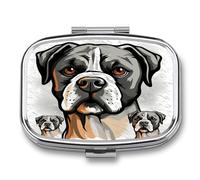Small Pill Box 2 Compartment Medicine Pill Case Portable American Bulldog Head Printed Pill Container for Pocket Or Purse Pill Box Metal Medicine Vitamin Organizer