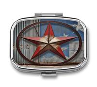 Small Pill Box 2 Compartment Medicine Pill Case Portable American Wastern Texas Star Printed Pill Container for Pocket Or Purse Pill Box Metal Medicine Vitamin Organizer