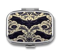 Small Pill Box 2 Compartment Medicine Pill Case Portable Bat Pattern Printed Pill Container for Pocket Or Purse Pill Box Metal Medicine Vitamin Organizer