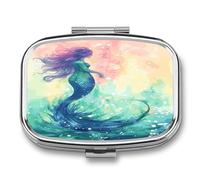 Small Pill Box 2 Compartment Medicine Pill Case Portable Beautiful Mermaid Tail Printed Pill Container for Pocket Or Purse Pill Box Metal Medicine Vitamin Organizer