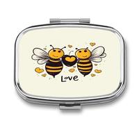 Small Pill Box 2 Compartment Medicine Pill Case Portable Bee Love Honeys Printed Pill Container for Pocket Or Purse Pill Box Metal Medicine Vitamin Organizer