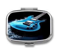 Small Pill Box 2 Compartment Medicine Pill Case Portable Blue Guitar Printed Pill Container for Pocket Or Purse Pill Box Metal Medicine Vitamin Organizer