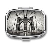 Small Pill Box 2 Compartment Medicine Pill Case Portable Brooklyn Bridge Printed Pill Container for Pocket Or Purse Pill Box Metal Medicine Vitamin Organizer