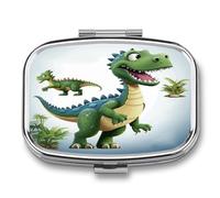 Small Pill Box 2 Compartment Medicine Pill Case Portable Cartoon Dinosaur Images Printed Pill Container for Pocket Or Purse Pill Box Metal Medicine Vitamin Organizer
