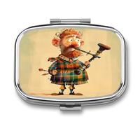 Small Pill Box 2 Compartment Medicine Pill Case Portable Cartoon Scottish Bagpipe Printed Pill Container for Pocket Or Purse Pill Box Metal Medicine Vitamin Organizer