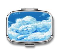 Small Pill Box 2 Compartment Medicine Pill Case Portable Cat Shaped Cloud Printed Pill Container for Pocket Or Purse Pill Box Metal Medicine Vitamin Organizer