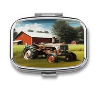 Small Pill Box 2 Compartment Medicine Pill Case Portable Company Farm Tractor Printed Pill Container for Pocket Or Purse Pill Box Metal Medicine Vitamin Organizer