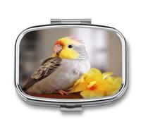 Small Pill Box 2 Compartment Medicine Pill Case Portable Cute Cockatiel Printed Pill Container for Pocket Or Purse Pill Box Metal Medicine Vitamin Organizer