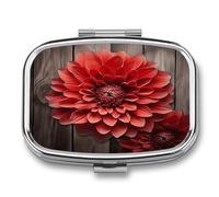 Small Pill Box 2 Compartment Medicine Pill Case Portable Flower Red Dahlia Printed Pill Container for Pocket Or Purse Pill Box Metal Medicine Vitamin Organizer
