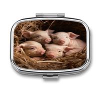 Small Pill Box 2 Compartment Medicine Pill Case Portable Four Little Pigs Printed Pill Container for Pocket Or Purse Pill Box Metal Medicine Vitamin Organizer