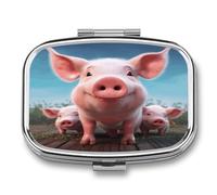 Small Pill Box 2 Compartment Medicine Pill Case Portable Funny Cute Pig Printed Pill Container for Pocket Or Purse Pill Box Metal Medicine Vitamin Organizer