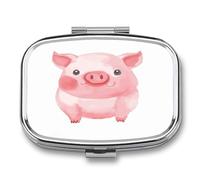 Small Pill Box 2 Compartment Medicine Pill Case Portable Lovely Pink Pig Printed Pill Container for Pocket Or Purse Pill Box Metal Medicine Vitamin Organizer