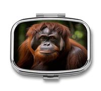 Small Pill Box 2 Compartment Medicine Pill Case Portable Orangutan Taking Photo Printed Pill Container for Pocket Or Purse Pill Box Metal Medicine Vitamin Organizer