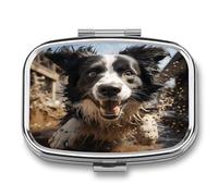 Small Pill Box 2 Compartment Medicine Pill Case Portable Pastor Border Collie Printed Pill Container for Pocket Or Purse Pill Box Metal Medicine Vitamin Organizer