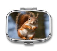Small Pill Box 2 Compartment Medicine Pill Case Portable Squirrel Funny Animal Printed Pill Container for Pocket Or Purse Pill Box Metal Medicine Vitamin Organizer