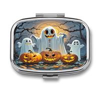 Small Pill Box 2 Compartment Medicine Pill Case Portable Strange Ghost Printed Pill Container for Pocket Or Purse Pill Box Metal Medicine Vitamin Organizer