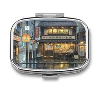 Small Pill Box 2 Compartment Medicine Pill Case Portable Tokyo Teahouse Printed Pill Container for Pocket Or Purse Pill Box Metal Medicine Vitamin Organizer