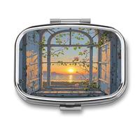 Small Pill Box 2 Compartment Medicine Pill Case Portable When The Sun Goes Down Printed Pill Container for Pocket Or Purse Pill Box Metal Medicine Vitamin Organizer