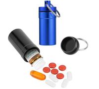 Small Pill Box for Pocket Mini, 2 Pack Waterproof Nitroglycerin Keychain Pill Case, Portable Purse Pocket Travel Pill Box Holder Container (Black + Blue)