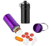 Small Pill Box for Pocket Mini, 2 Pack Waterproof Nitroglycerin Keychain Pill Case, Portable Purse Pocket Travel Pill Box Holder Container (Black + Purple)