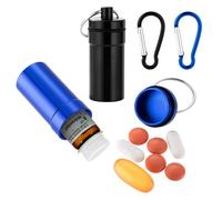 Small Pill Box for Pocket Mini, 2 Pack Waterproof Nitroglycerin Keychain Pill Case, Portable Purse Pocket Travel Pill Box Holder Container (Black + Blue)