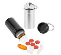 Small Pill Box for Pocket Mini, 2 Pack Waterproof Nitroglycerin Keychain Pill Case, Portable Purse Pocket Travel Pill Box Holder Container (Black + Silver)