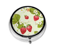 Small Pill Box for Purse 3 Compartment Lovely Strawberry Printed Round Metal Pill Organizer Cute Pill Case Travel Pill Container Medicine Organizer Box Pill Pockets Pill Holder