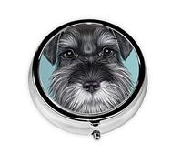 Small Pill Box for Purse 3 Compartment Schnauzer Blue Printed Round Metal Pill Organizer Cute Pill Case Travel Pill Container Medicine Organizer Box Pill Pockets Pill Holder