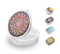 Small Pill Box for Purse, Portable Pill Organizer for Medicine Fish Oils Vitamins, Metal Cute Travel Purse Pocket Pill Case Container Holder (Mandala)