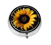 Small Pill Box Pill Case for Pocket and Purse Portable Pill Organizer Cute Medicine Organizer Sunflower on Black Background Travel Pill Box for Supplements