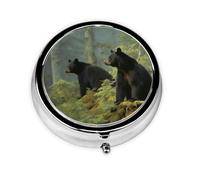 Small Pill Box Pocket Pill Box and Wallet Portable Pill Organizer Cute Medicine Organizer with Black Bears for Fish Oil Vitamin Supplements
