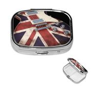 Small Pill Box Pocket Pill Case and Purse Portable Pill Organizer Cute Guitar Medicine Organizer British Flag Travel Pill Box for Supplements