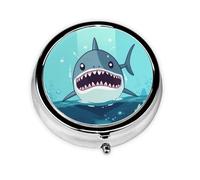 Small Pill Box Pocket Pill Case and Purse Portable Pill Organizer Cute Medication Organizer Cartoon Shark Floating on Water Travel Pill Box