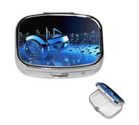 Small Pill Box Pocket Pill Case and Purse Portable Pill Organizer Cute Medicine Organizer Blue Music Travel Box for Vitamin Supplements Oil