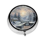 Small Pill Box Pocket Pill Case and Purse Portable Pill Organizer Cute Medicine Organizer for Winter Snow Scene Travel Pills for Supplements