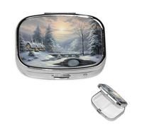 Small Pill Box Pocket Pill Case and Purse Portable Pill Organizer Cute Medicine Organizer for Winter Snow Scene Travel Pills for Supplements
