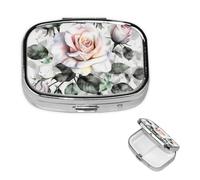 Small Pill Box Pocket Pill Case and Purse Portable Pill Organizer Cute Medicine Organizer White Watercolor Floral Pink Travel Pill Box for Supplements