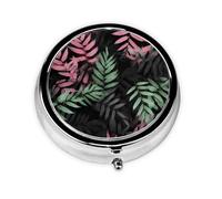 Small Pill Box Pocket Pill Case and Purse Portable Pill Organizer Cute Medicine Organizer with Black and Green Leaves for Oil Vitamin Supplements