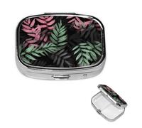 Small Pill Box Pocket Pill Case and Purse Portable Pill Organizer Cute Medicine Organizer with Black and Green Leaves for Oil Vitamin Supplements