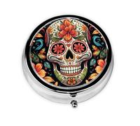 Small Pill Box Pocket Pill Case and Purse Portable Pill Organizer Cute Sugar Skull Colorful Medicine Organizer for Vitamin Supplements Oil