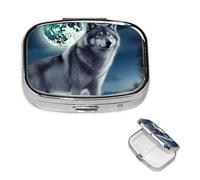Small Pill Box Pocket Pill Case and Purse Portable Pill Organizer Cute Wolf Under Moon Medicine Organizer Travel Pills for Vitamin Supplements