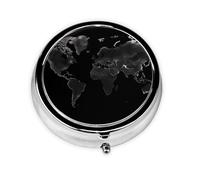 Small Pill Box Pocket Pill Case and Wallet Portable Pill Organizer Cute Medicine Organizer Black World Maps Travel Pill Box for Supplements