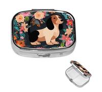 Small Pill Box Pocket Pill Case and Wallet Portable Pill Organizer Cute Medicine Organizer Dachshund Floral Travel Pill Box for Vitamin Supplements Fish