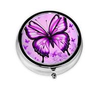 Small Pill Box Pocket Pill Case and Wallet Portable Pill Organizer Cute Purple Medicine Organizer and Butterfly Travel for Oil Vitamin Supplements