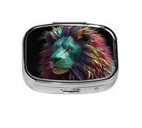 Small Pill Box Portable 2 Compartments Metal Pill Vitamin Organizer Cute Abstract 3D Lion Design Travel Pill Box for Wallet Pocket