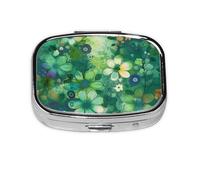 Small Pill Box Portable 2 Compartments Metal Pill Vitamin Organizer Cute Abstract Seasonal Green Floral Travel Pill Box Wallet Pocket