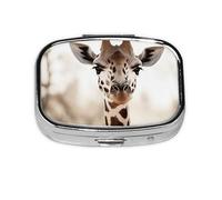 Small Pill Box Portable Pill Box 2 Compartment Metal Pill Organizer Vitamin Organizer Cute Giraffe Travel Pill Box for Wallet Pocket