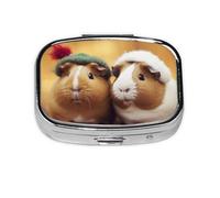 Small Pill Box Portable Pill Box 2 Compartment Metal Pill Organizer Vitamin Organizer Cute Guinea Pigs Travel Pill Box for Wallet Pocket