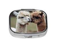 Small Pill Box Portable Pill Box 2 Compartment Metal Pill Vitamin Organizer Cute Funny Travel Pill Box Alpaca Pill Box for Wallet Pocket