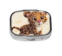 Small Pill Box Portable Pill Box 2 Compartments Metal Holder Pill Vitamin Organizer Cute Baby Jaguar Travel Pill Box for Wallet Pocket